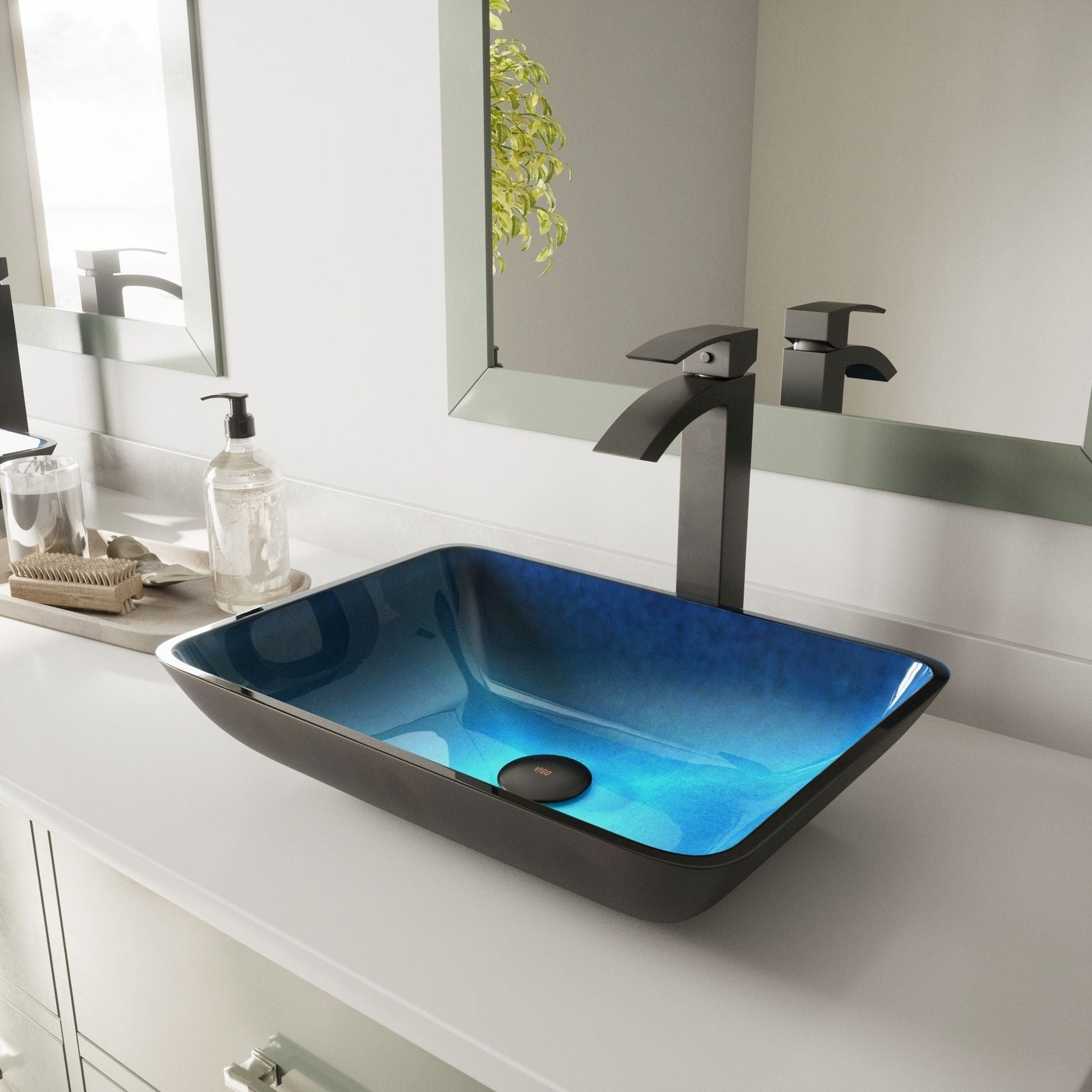 Glass Rectangular Vessel Bathroom Sink/Basin, Turquoise N2D7 - product image 7