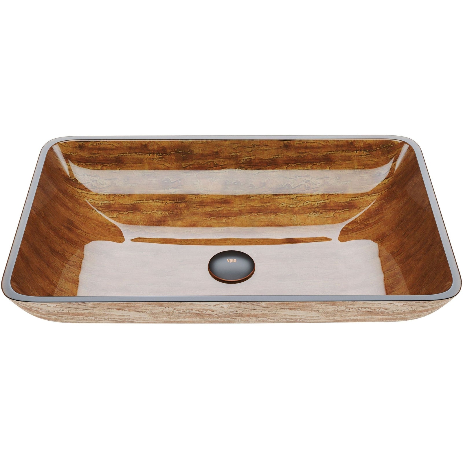 Glass Rectangular Vessel Bathroom Sink/Basin with Rounded Edges & Deep Bowl, Amber Sunset O5Z5 - product image 1