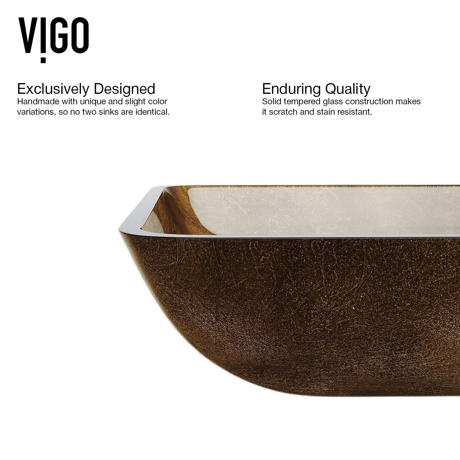 Glass Rectangular Vessel Bathroom Sink/Basin with Rounded Edges & Deep Bowl, Copper W8E5 - product image 4