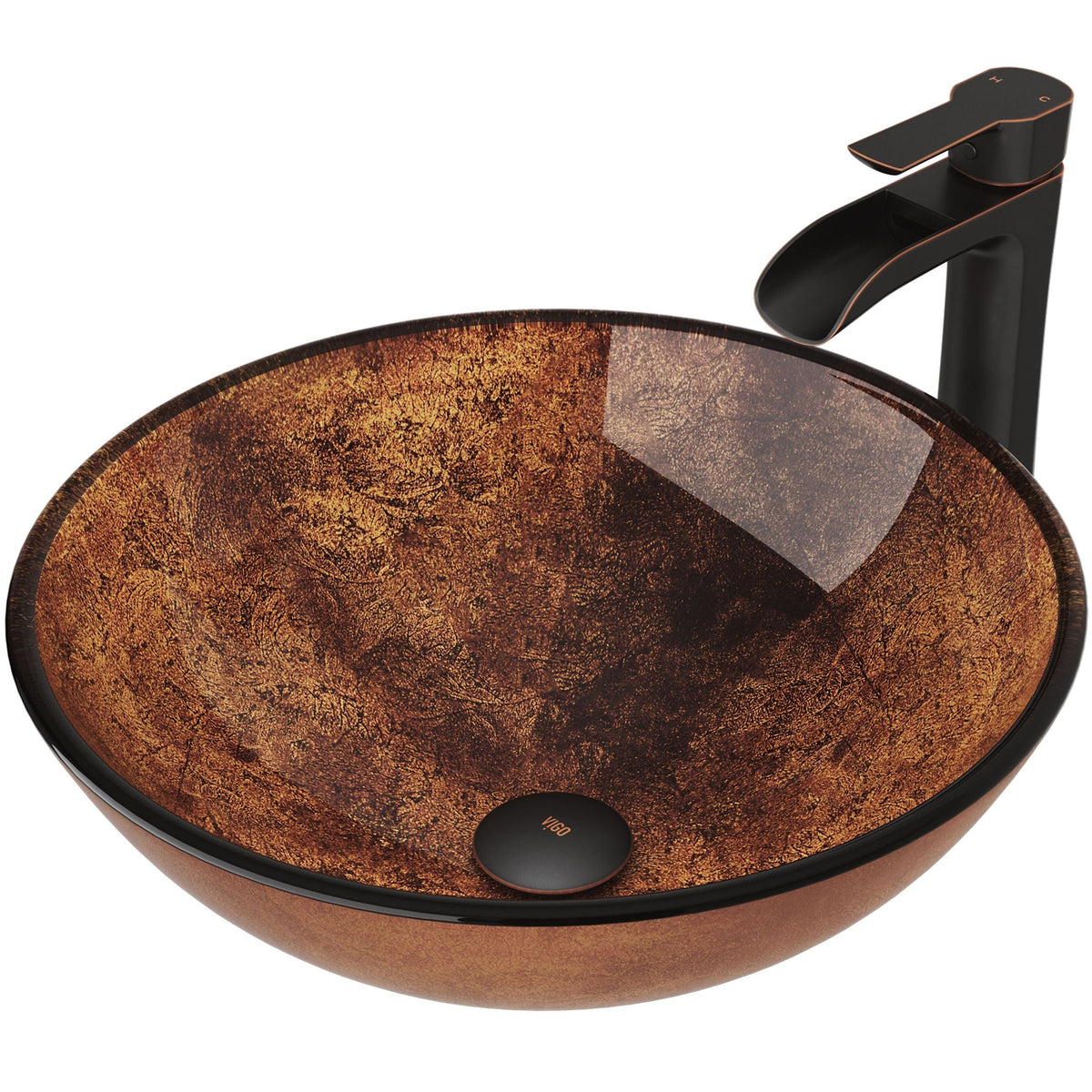 Glass Russet Brown Bathroom Sink/Basin Set with Niko Faucet and Round Vessel H7G0 - product image 1