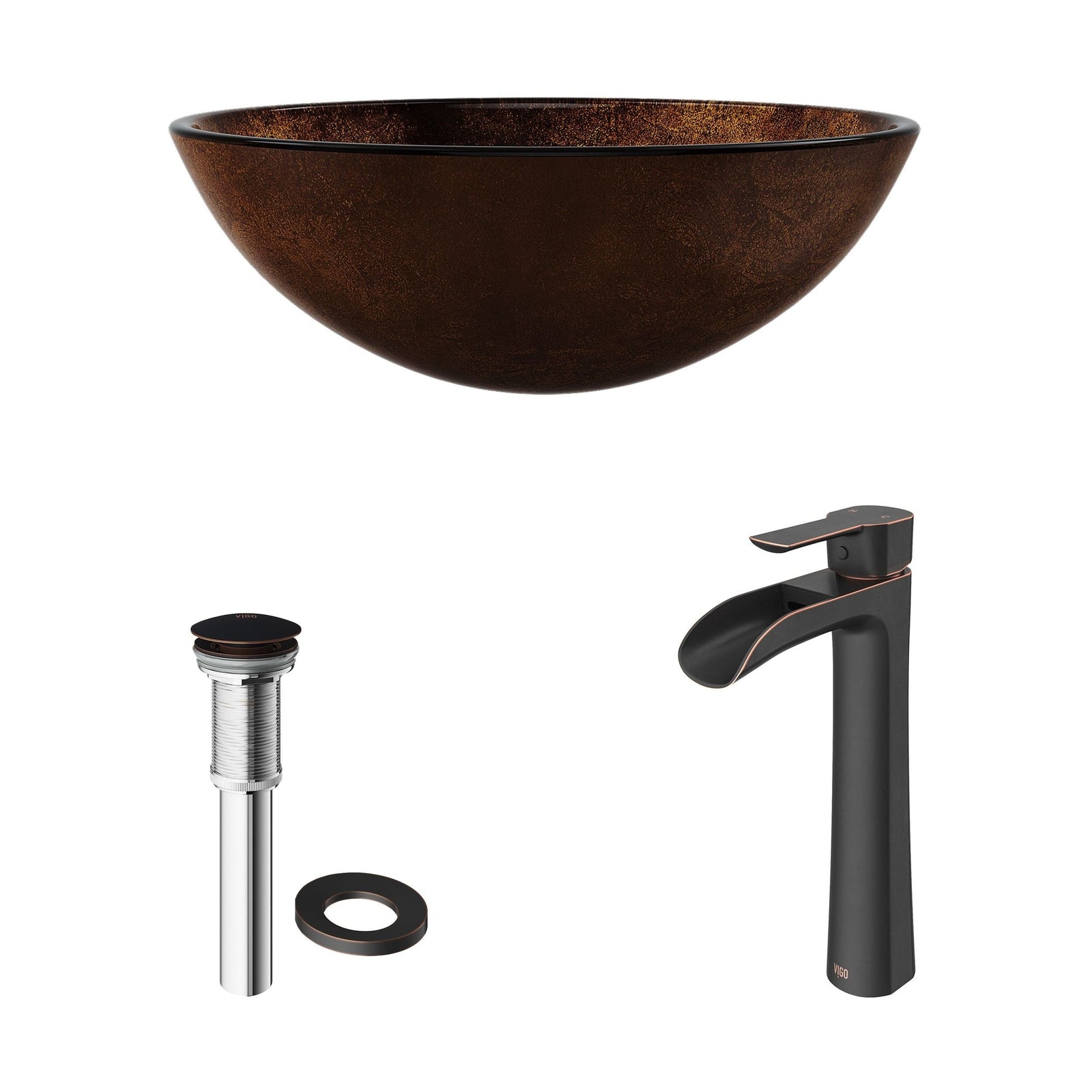 Glass Russet Brown Bathroom Sink/Basin Set with Niko Faucet and Round Vessel H7G0 - product image 2