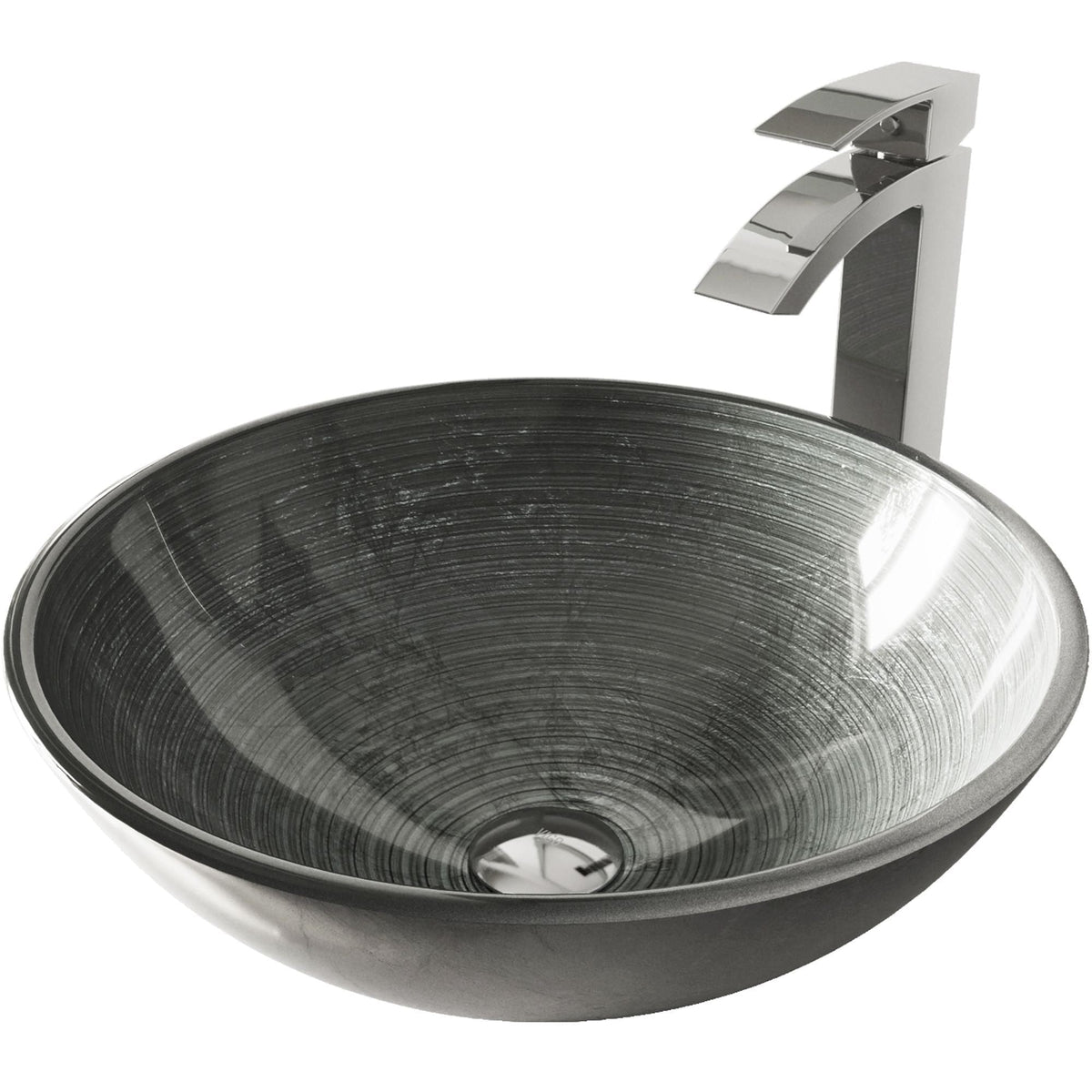 Glass Simply Silver Bathroom Sink/Basin Set with Chrome Duris Faucet and Round Vessel S4R3 - product image 1
