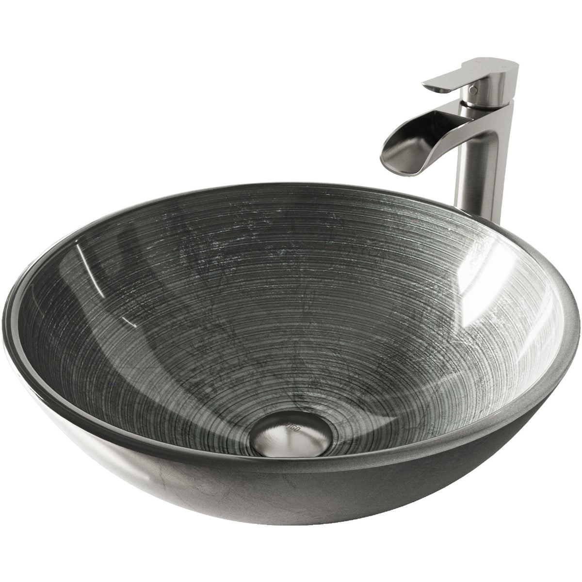 Glass Simply Silver Bathroom Sink/Basin Set with Niko Faucet and Round Vessel N4B3 - product image 1