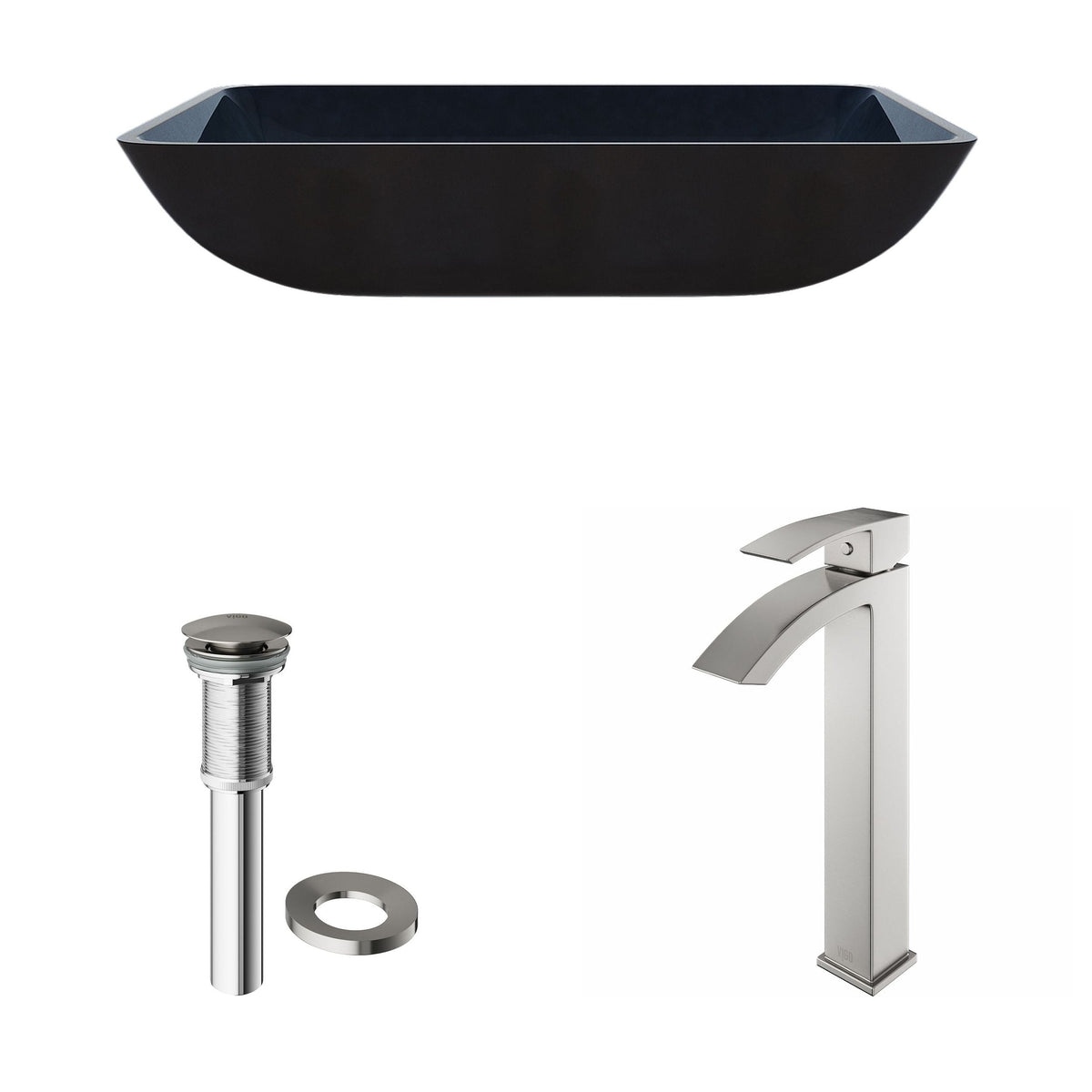 Glass Turquoise Water Bathroom Sink/Basin Set with Duris Faucet and Rectangular Vessel H2W5 - product image 2
