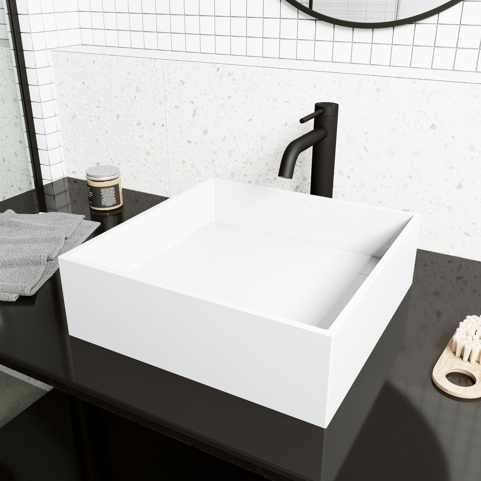 Montauk MatteStone 15x15-in Deep White Bathroom Sink/Basin with Rectangular Vessel M6B3 - product image 6