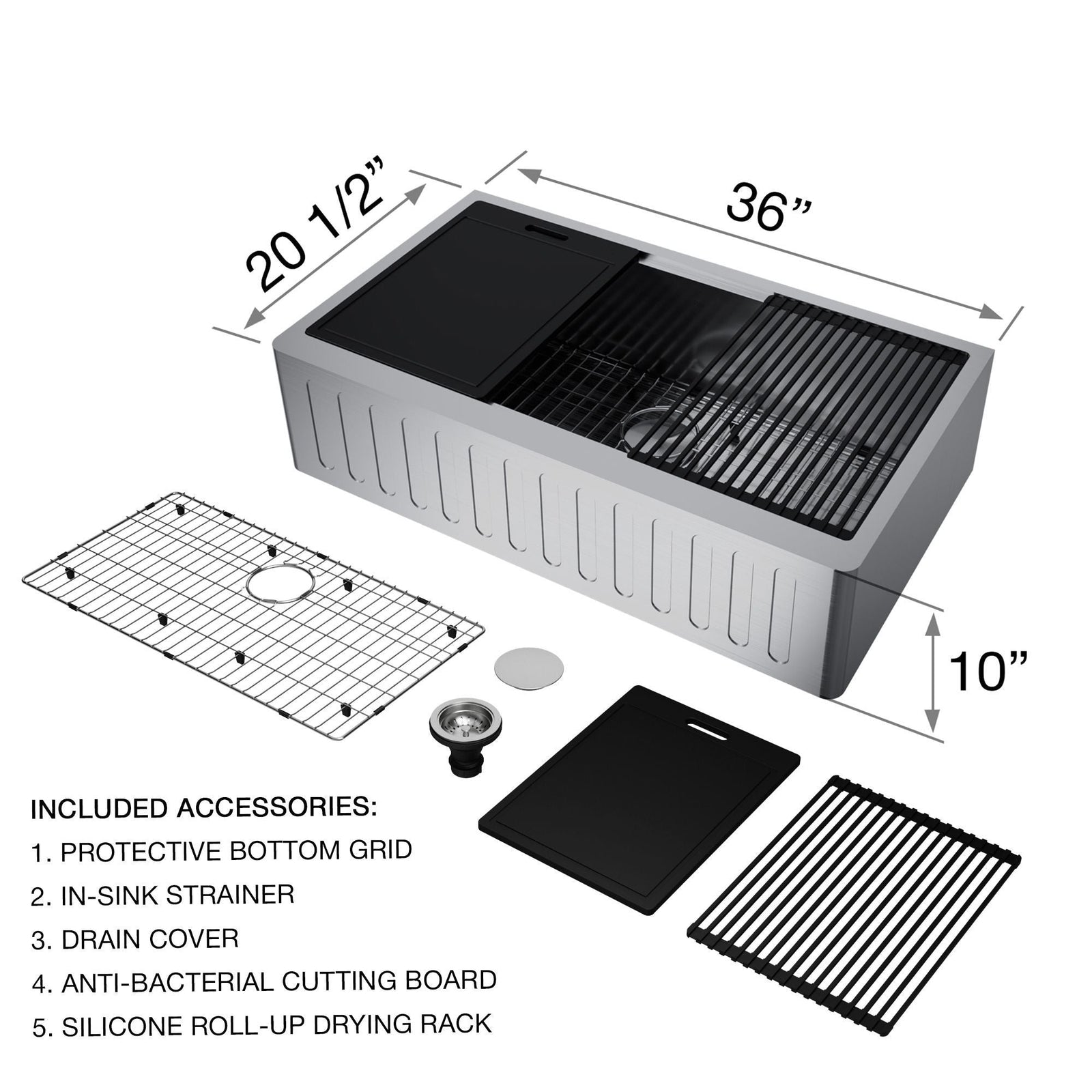 Oxford Single Farmhouse Kitchen Sink, 36-in x 21-in L8X5 - product image 3