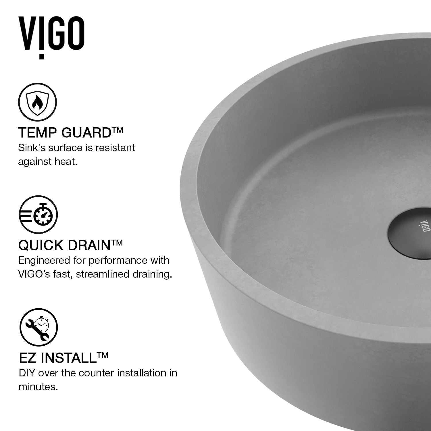 Palermo Gothic ConcretoStone 15x15-in Deep Grey Bathroom Sink/Basin with Round Vessel O7H1 - product image 2