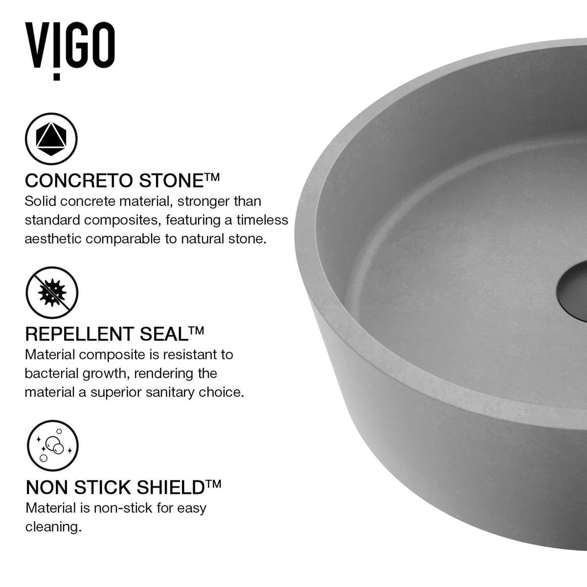Palermo Gothic ConcretoStone 15x15-in Deep Grey Bathroom Sink/Basin with Round Vessel X2D9 - product image 3