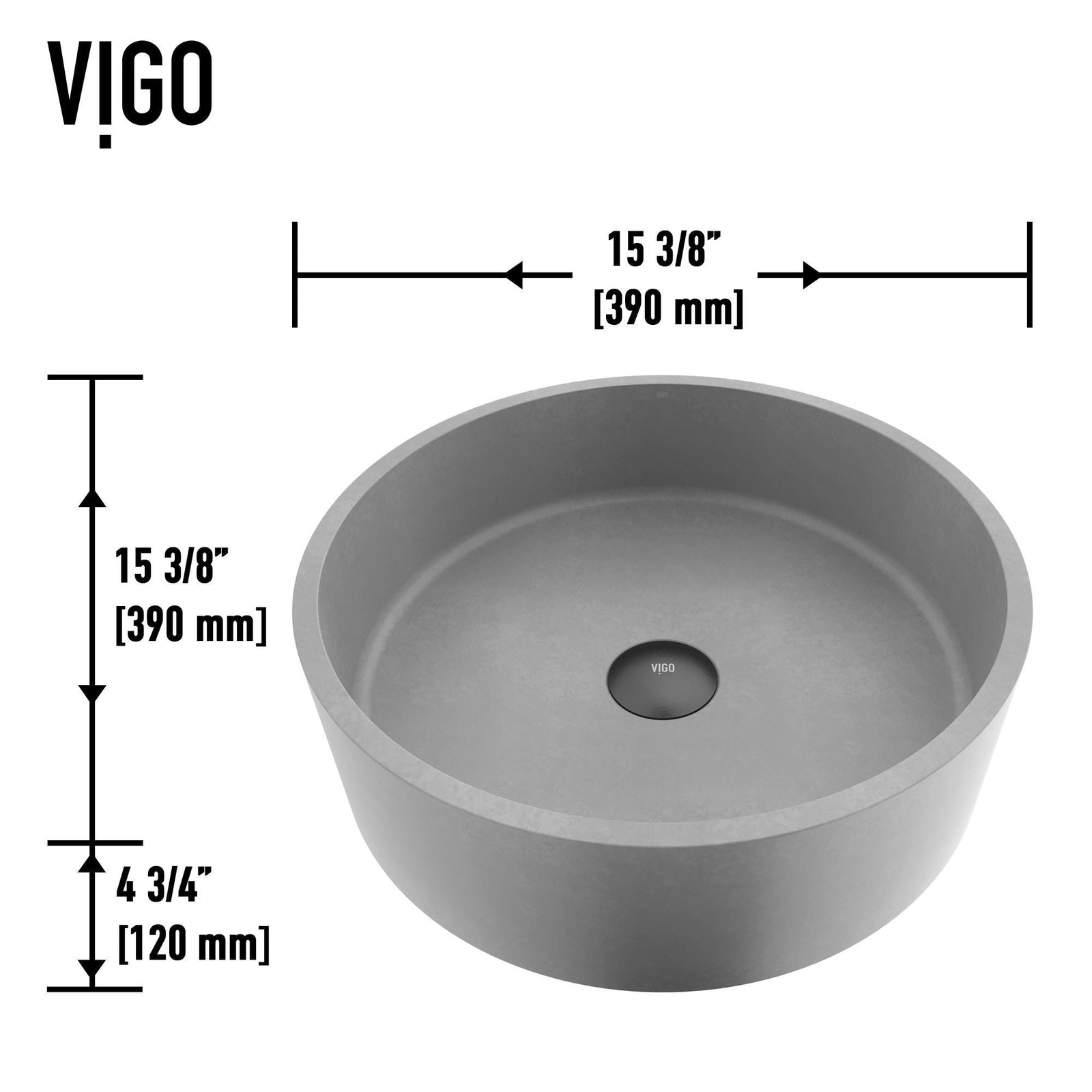 Palermo Gothic ConcretoStone 15x15-in Deep Grey Bathroom Sink/Basin with Round Vessel O7H1 - product image 4