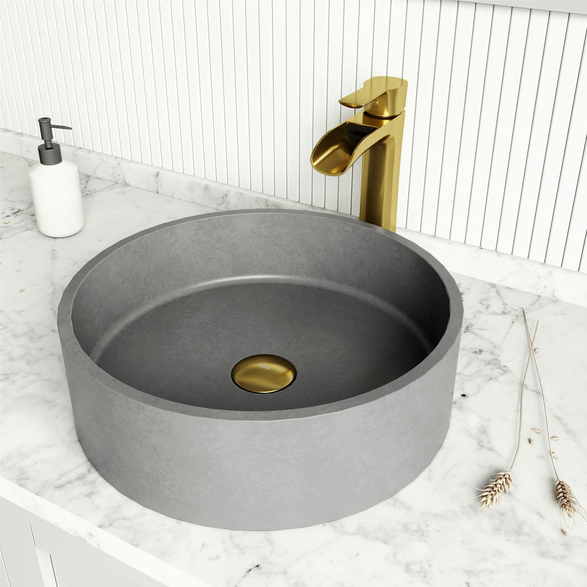 Palermo Gothic ConcretoStone 15x15-in Deep Grey Bathroom Sink/Basin with Round Vessel O7H1 - product image 6