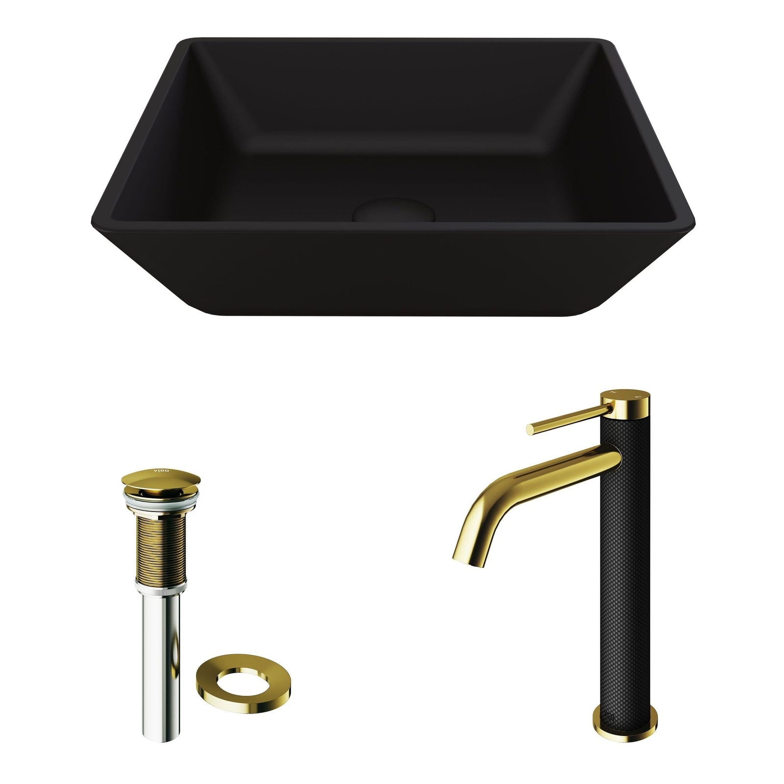Roma MatteShell Matte Black Bathroom Sink/Basin Set with Lexington Faucet and Glass Square Vessel S4M1 - product image 2