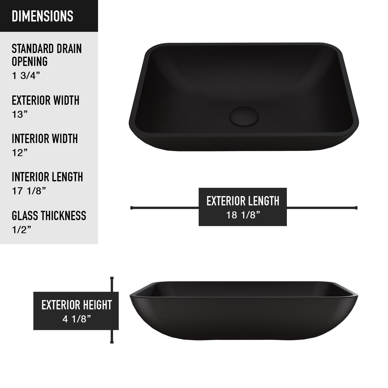 Sottile MatteShell Matte Black Bathroom Sink/Basin Set with Lexington Faucet and Glass Rectangular Vessel R1O9 - product image 7