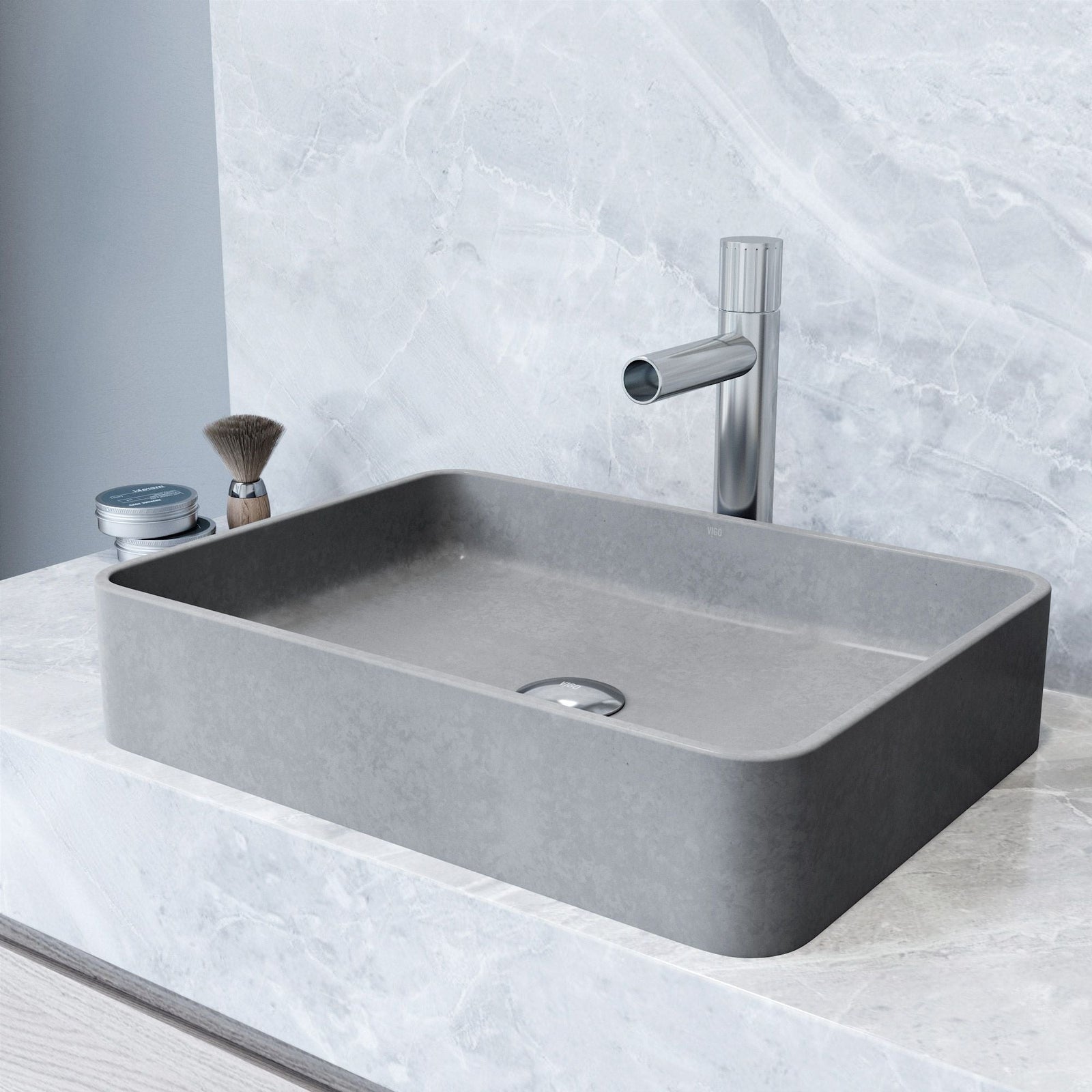 Tarragona Gothic ConcretoStone 19x14-in Deep Grey Bathroom Sink/Basin with Rectangular Vessel B8T3 - product image 4