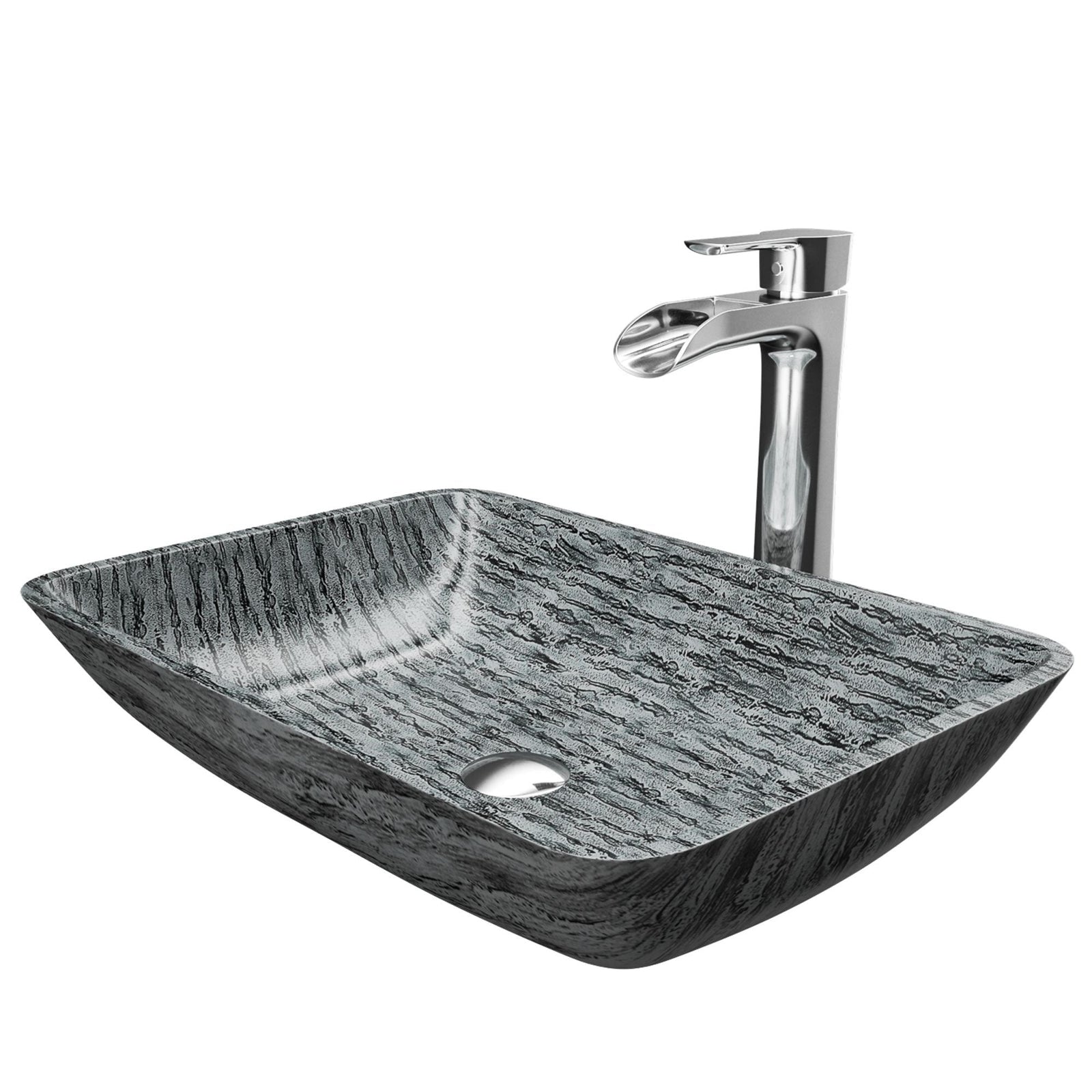 Titanium Glass Slate Grey Bathroom Sink/Basin Set with Niko Faucet and Rectangular Vessel N1N8 - product image 1