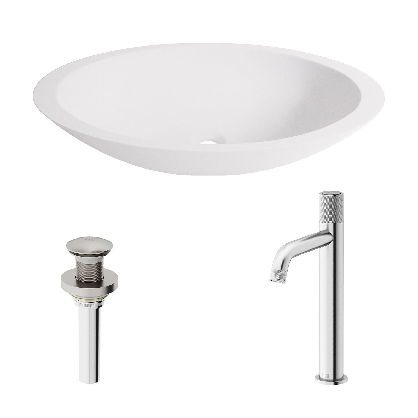 Wisteria MatteStone White Bathroom Sink/Basin Set with Apollo Faucet and Oval Composite Vessel X5R0 - product image 2