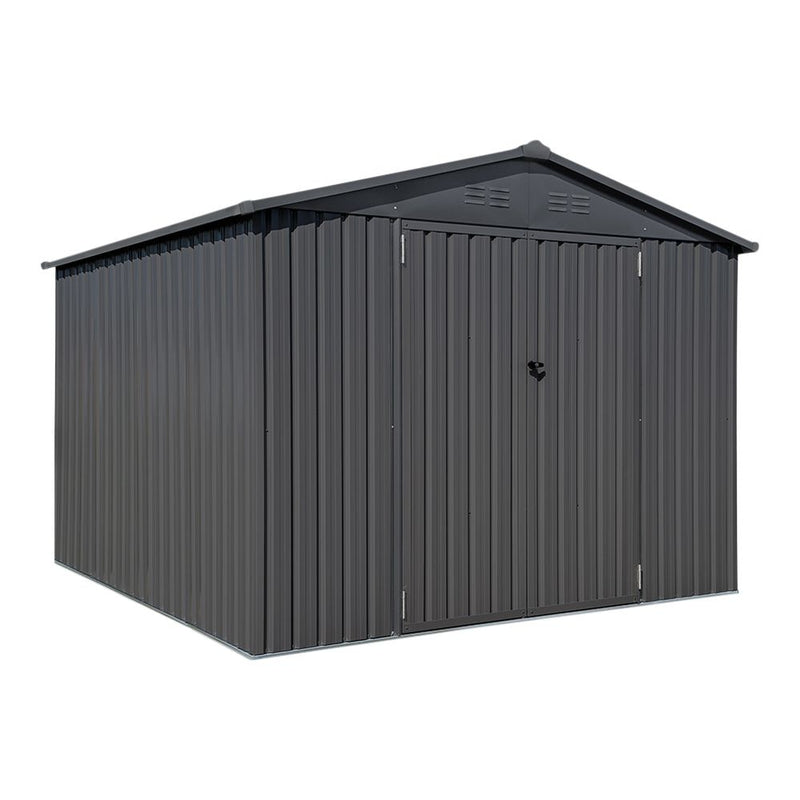 Double Swing Door Outdoor Metal Storage Shed with Sloped Roof, Charcoal, 10-ft x 10-ft F0T7