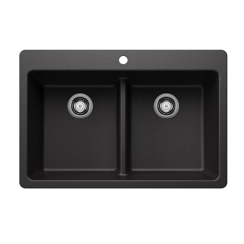 Liven SILGRANIT 33-in 50/50 Double Bowl Dual Mount Kitchen Sink with Low Divide, Anthracite W6O5