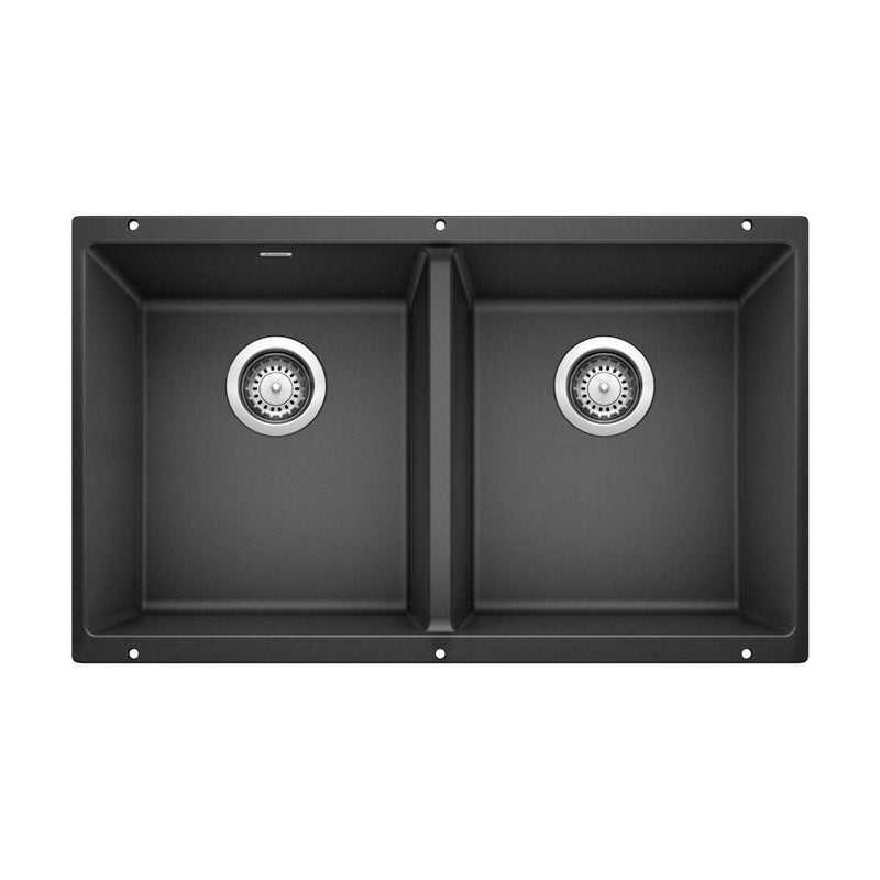 Precis SILGRANIT 29-in 50/50 Double Bowl Undermount Kitchen Sink, Anthracite P0N3