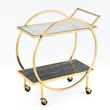 Zara 2-Tier Circular Rolling Bar Storage Cart with Mirrored Top, Gold Q5T2 - product image 1