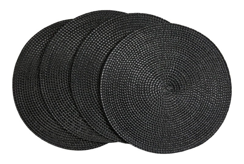 Braided Round Placemats, Black, 15-in Diameter, 4-pk F8N4