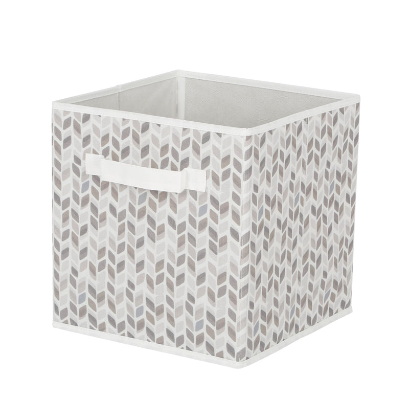 Cube Fabric Drawer Basket, White and Grey Tiled, 10.5 x 10.5 x 11-in E9Q9
