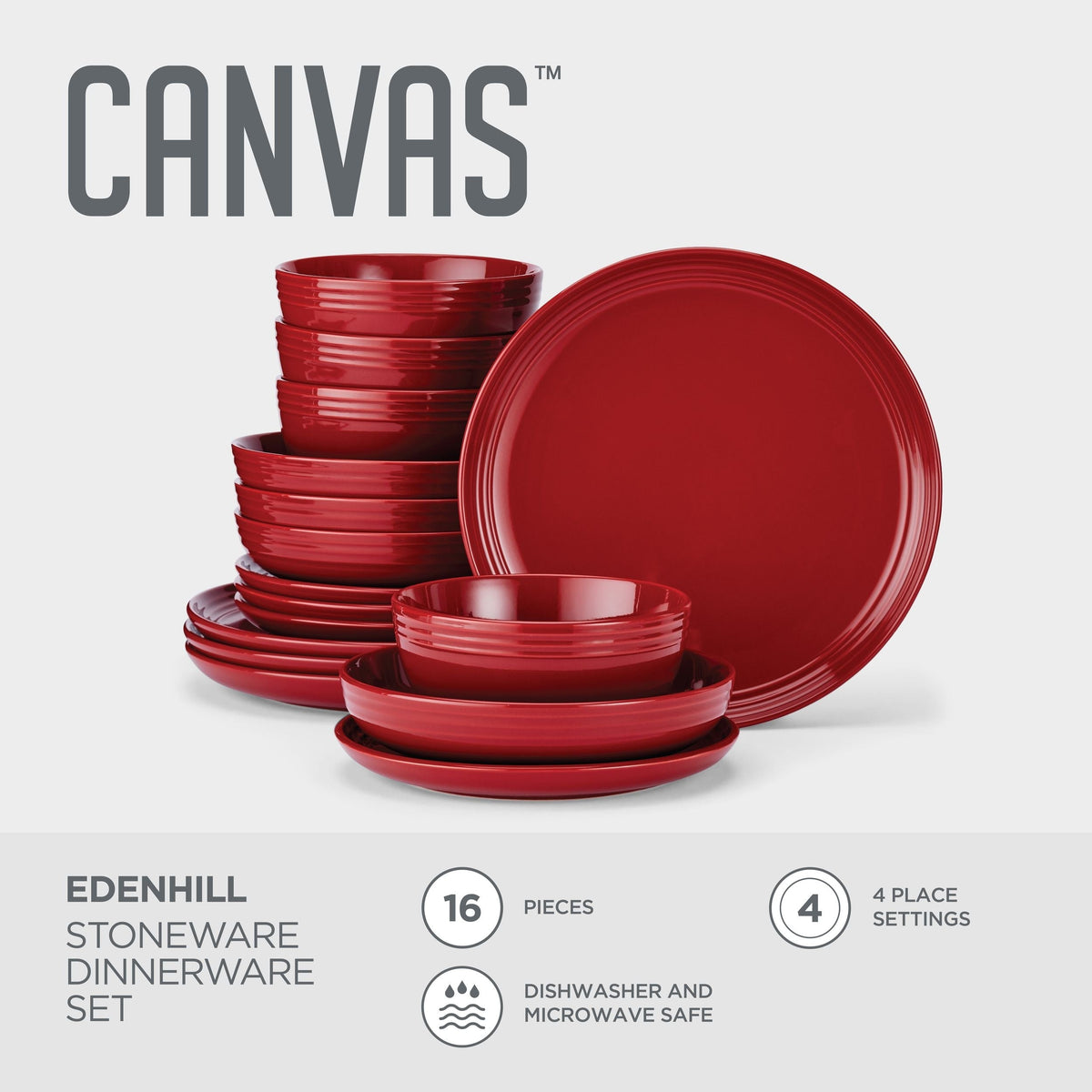 Edenhill Farmhouse Bistro Stoneware Dinnerware Set, Serves 4, 16-pc, Red B2W6 - product image 5