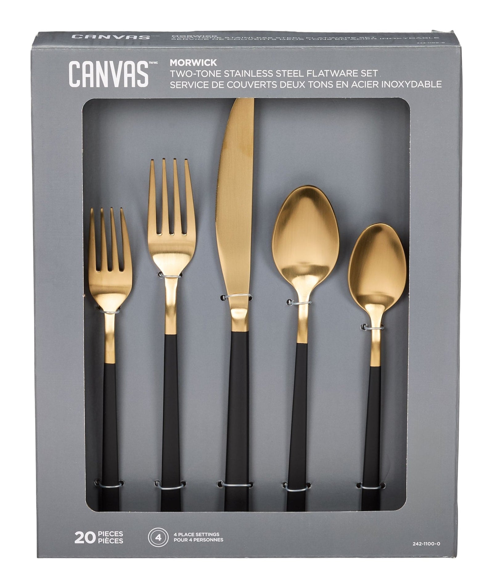Flatware Set, Serves 4, 20-pc, Black & Gold Q3X3 - product image 1