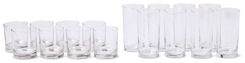 Heavy Base Glassware Tumbler Set, Clear, 11 oz & 15 oz, 16-pc M4P7
