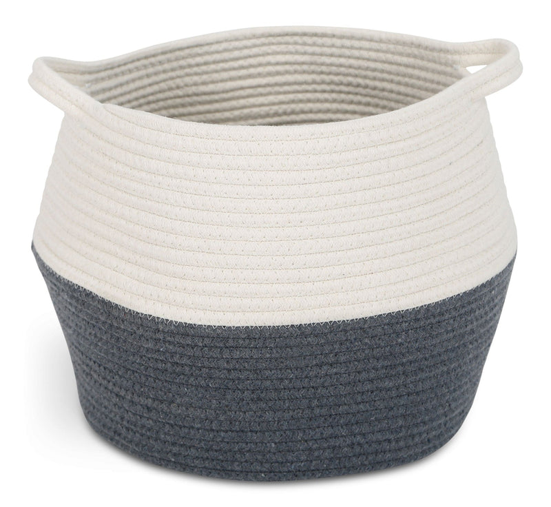 Henley Round Rope Basket, White/Grey, 12.6 x 12.6 x 11.8-in S5N7