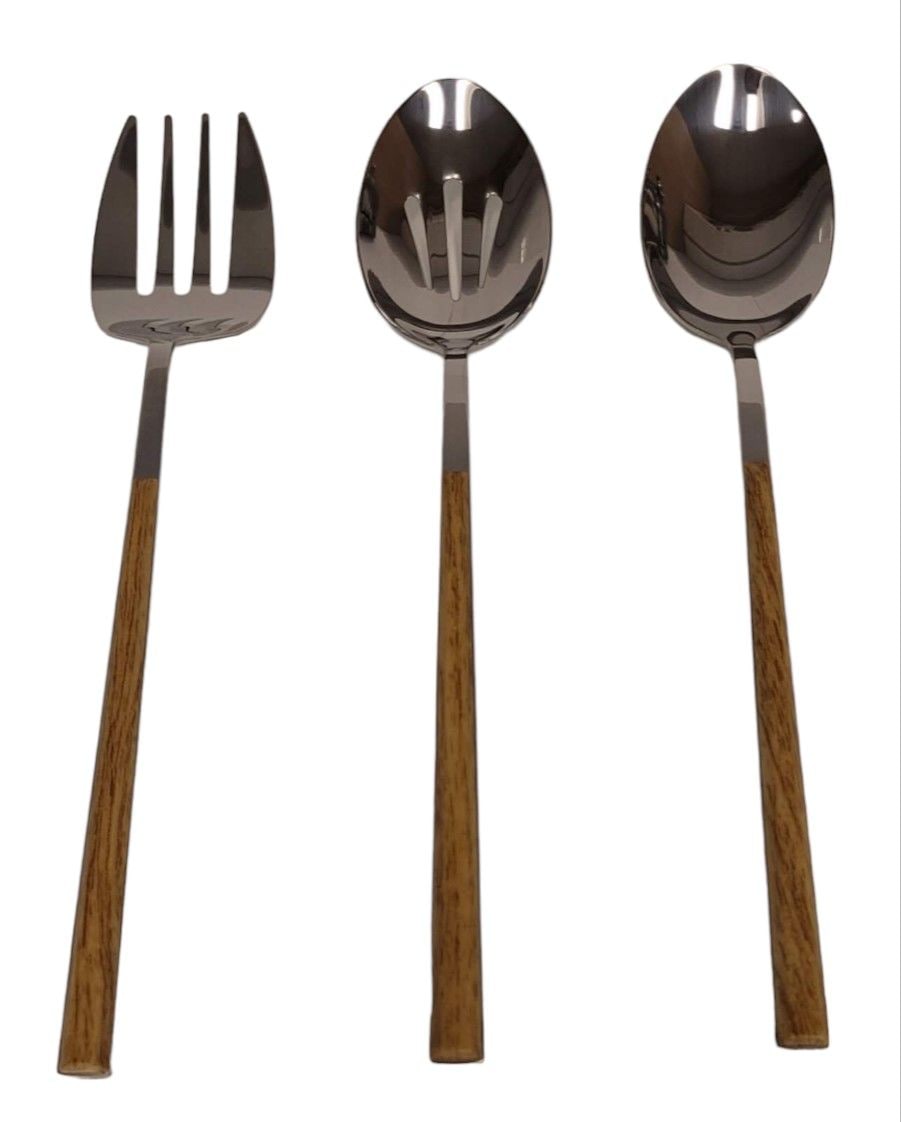 Kin Stainless Steel Serving Set with Faux Wood Finish, 3-pc V6R6 - product image 1
