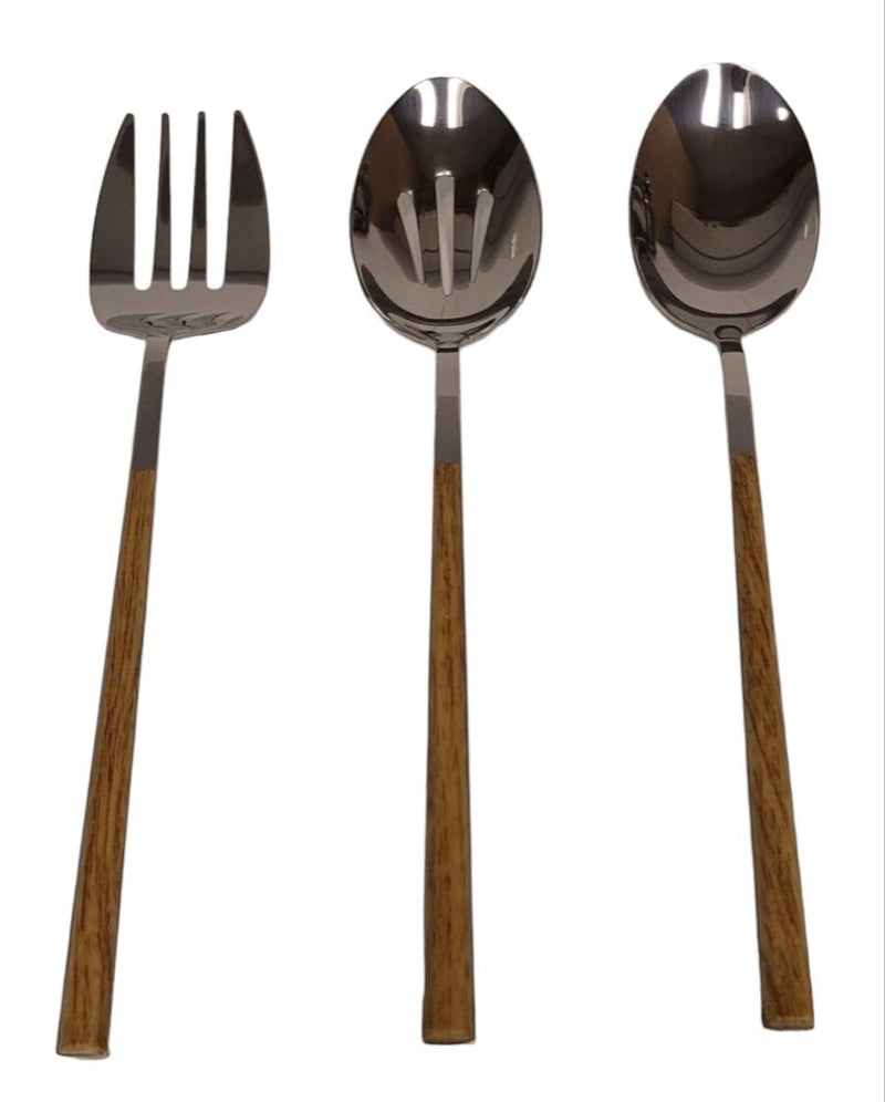 Kin Stainless Steel Serving Set with Faux Wood Finish, 3-pc V6R6