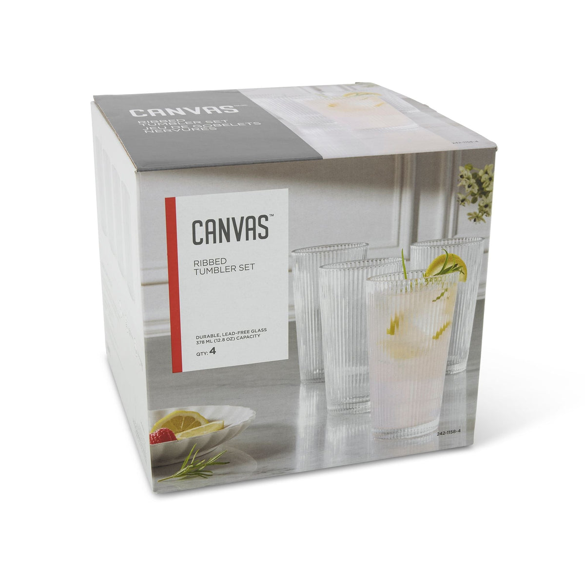 Ribbed High Ball Glass Set, Lead-free, 4-pc V7O7 - product image 5