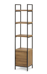 Robson 4-Tier Metal Frame Narrow Bookcase With Storage Door, Oak Finish G9W4 - product image 1