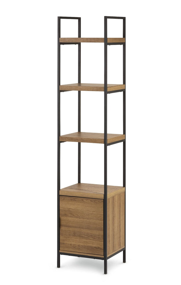 Robson 4-Tier Metal Frame Narrow Bookcase With Storage Door, Oak Finish Y1R5