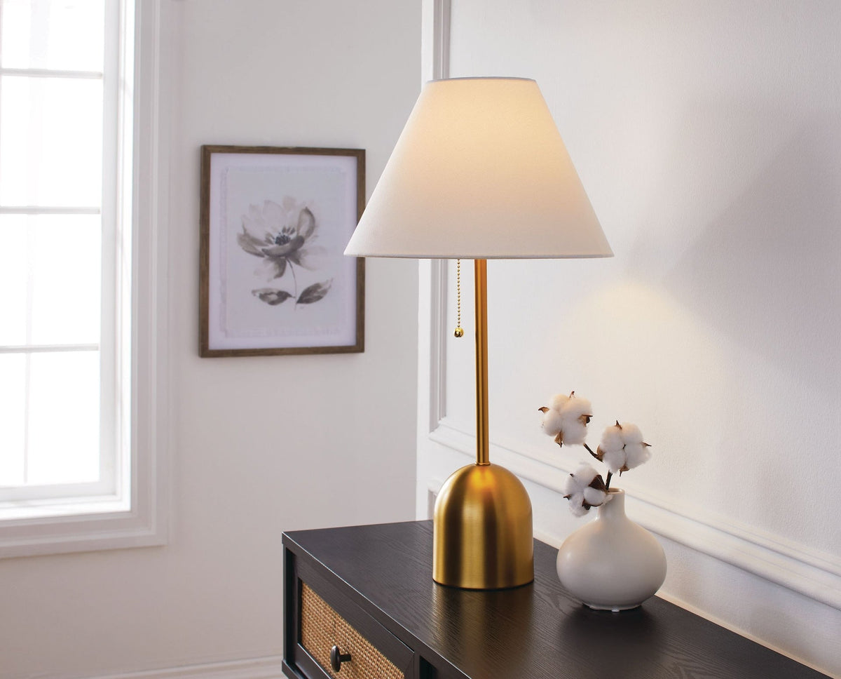 White Linen Cone Shade Table Lamp, 22-in, Antique Brass K4K1 - product image 4