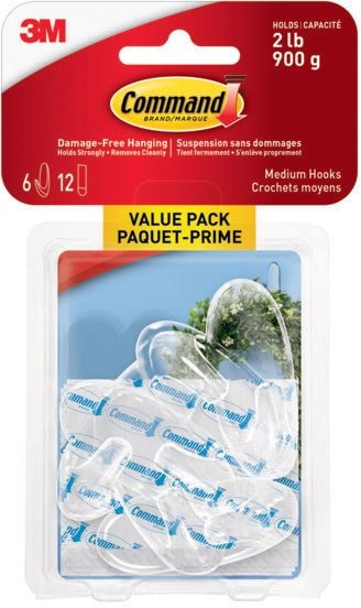 Medium Hooks Value Pack with Adhesive Strips, Clear, 2-lbs, 6 Strips per Pack D6A8 - product image 1