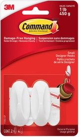 Small Designer Hooks with Adhesive Strips, White, 1-lb, 2 Strips per Pack P1V5 - product image 1
