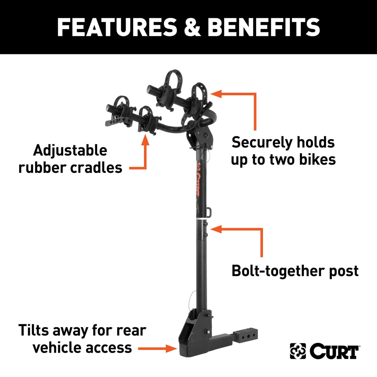 18021 Hitch Mounted Bike Rack, Fits 1-1/4" and 2" Receiver, 2 Bikes M1O8 - product image 6