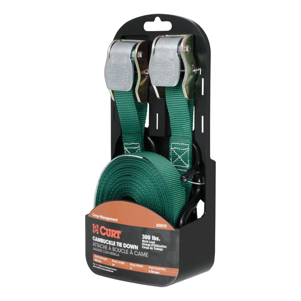 83015 Cargo Straps with S-Hooks, Dark Green, 300-lb, 15-ft, 2-pk V4L4 - product image 2