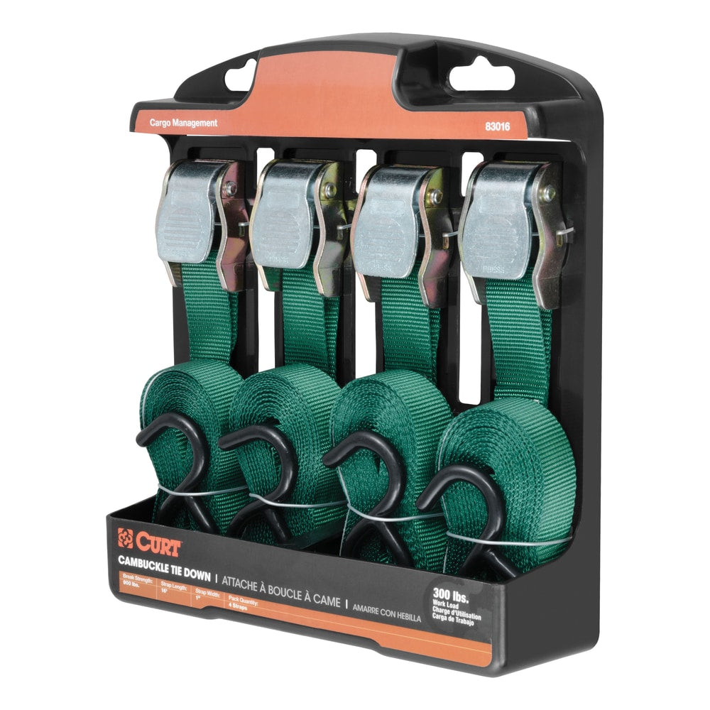 83016 Cargo Straps with S-Hooks, Dark Green, 300-lb, 16-ft, 4-pk F5D4 - product image 2