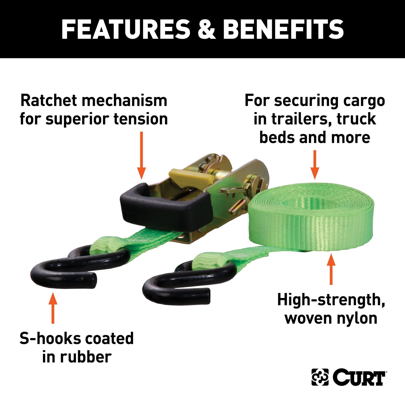 83028 16-ft Lime Green Cargo Straps with S-Hooks (1,100-lb, 2-pk) P5S0 - product image 5