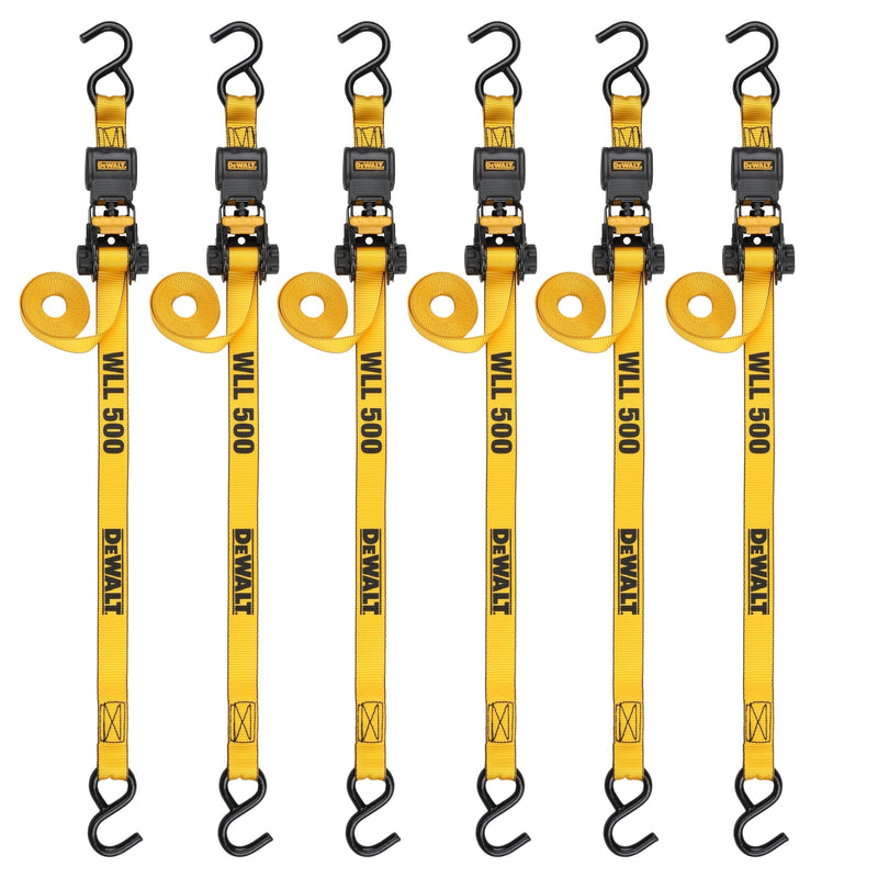 DXBC15006X 1,500-lb Ratchet Tie-Down, with Storage Bag, 1-in x 10-ft, 6-pk, Yellow L3B8