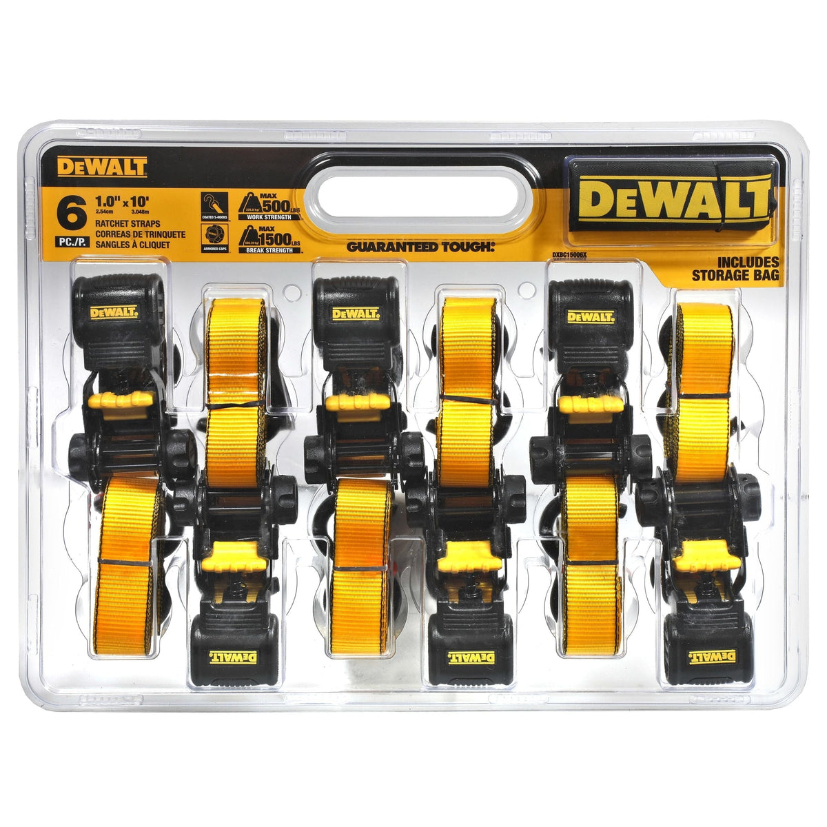 DXBC15006X 1,500-lb Ratchet Tie-Down, with Storage Bag, 1-in x 10-ft, 6-pk, Yellow L3B8 - product image 3