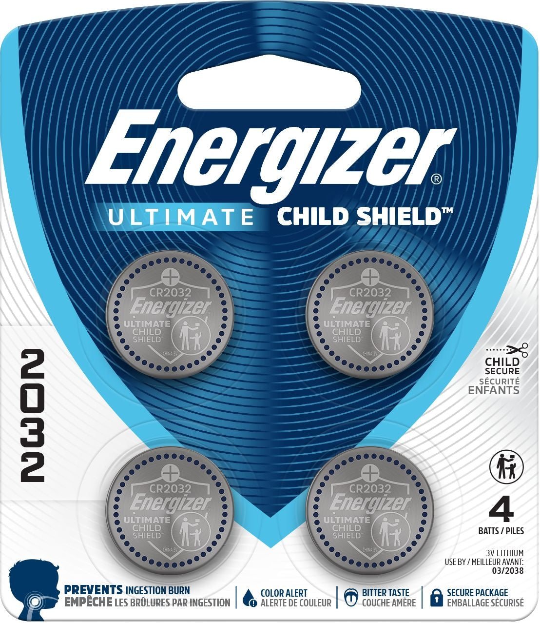 2032 Child Shield Lithium Battery, 4-Pack T3T4 - product image 1