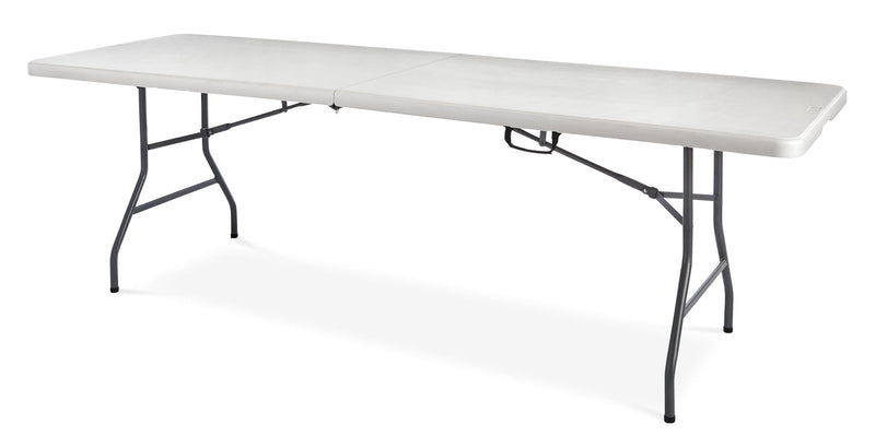 8-ft Portable Plastic & Metal Folding Table with Handle, White T2V5