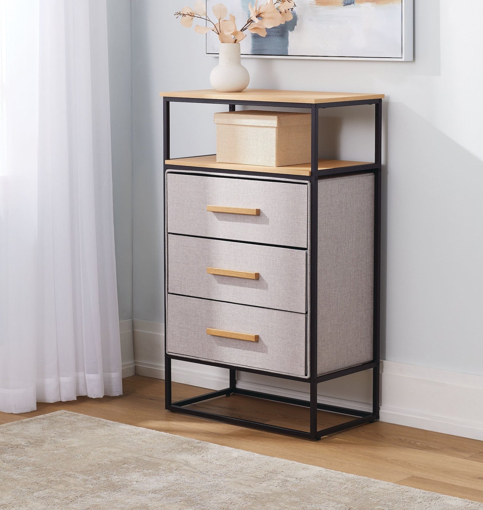 Fabric 3-Drawer 1-Shelf Storage Organizer, Wood H5M3 - product image 1