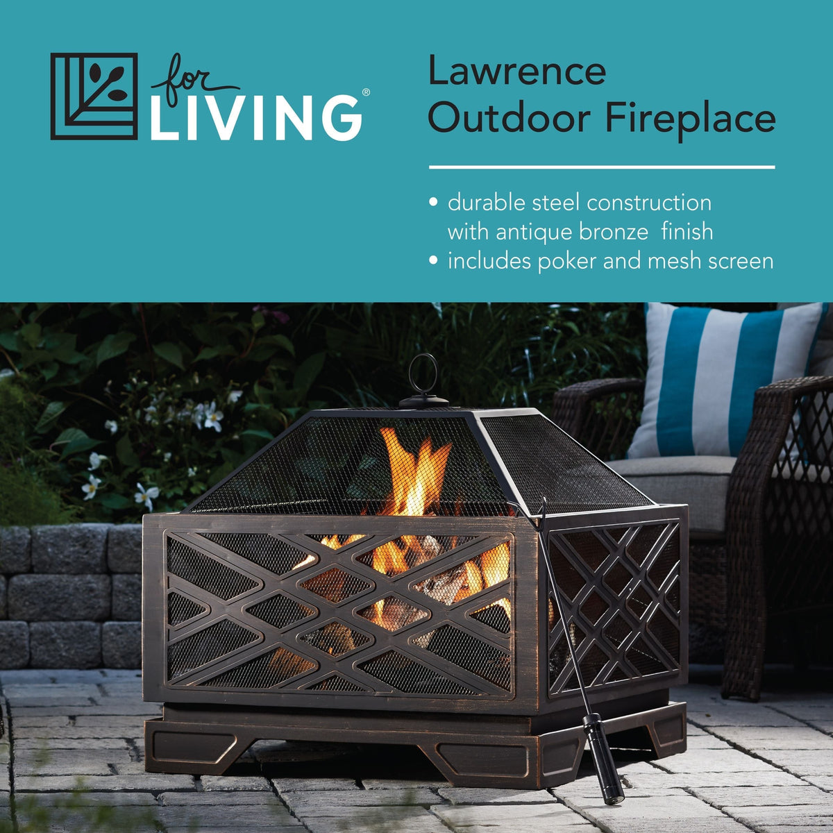 Lawrence Steel Outdoor Wood Burning Fire Pit with Fireplace Poker, 25 x 25 x 26-in R0Q6 - product image 4