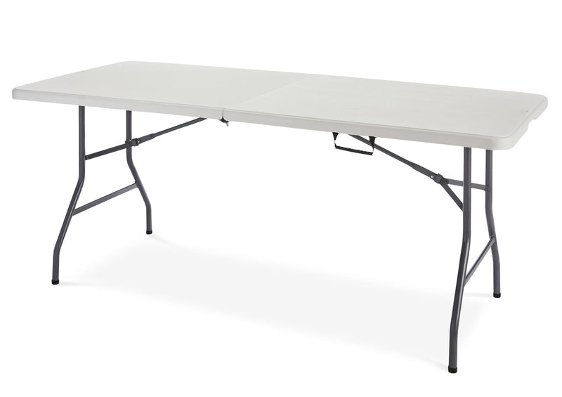 Portable Folding Table with Casters & Handle, 6-ft, White V8L8