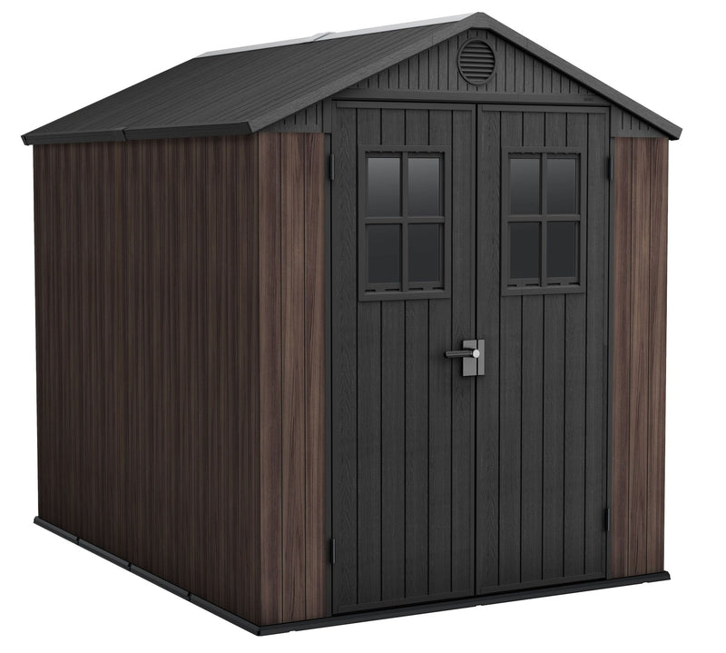 Darwin Resin Outdoor Storage Shed with DecoCoat, Brown, 6-ft x 8-ft X1Z4
