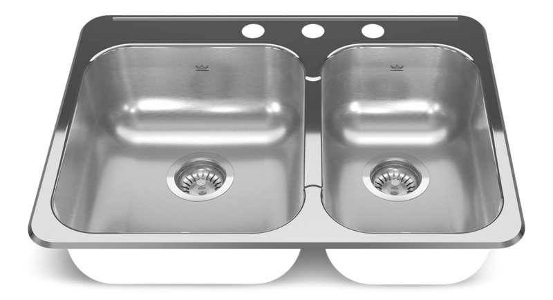 Reginox Drop In Double Bowl 3-Hole Kitchen Sink, 27.25-in. x 20.56-in, Stainless Steel E2X8